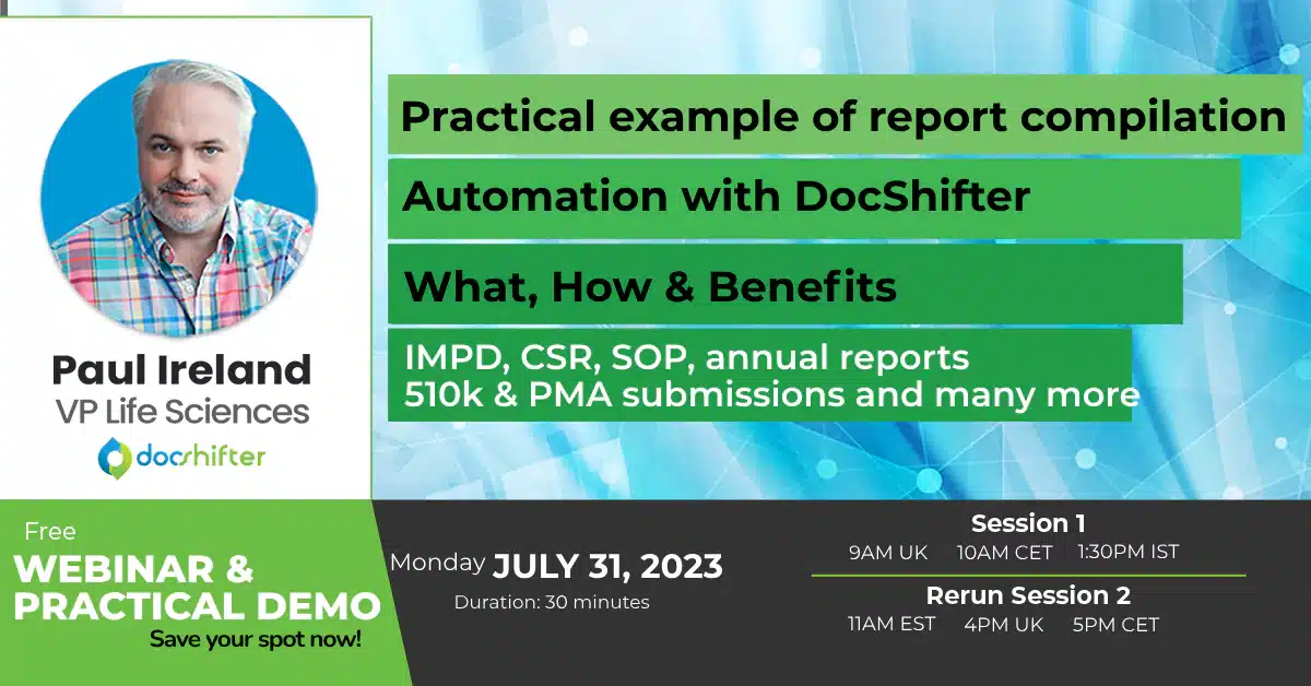 Practical example of report compilation: Automation with DocShifter. What, how and benefits (with a practical demo) Webinar banner